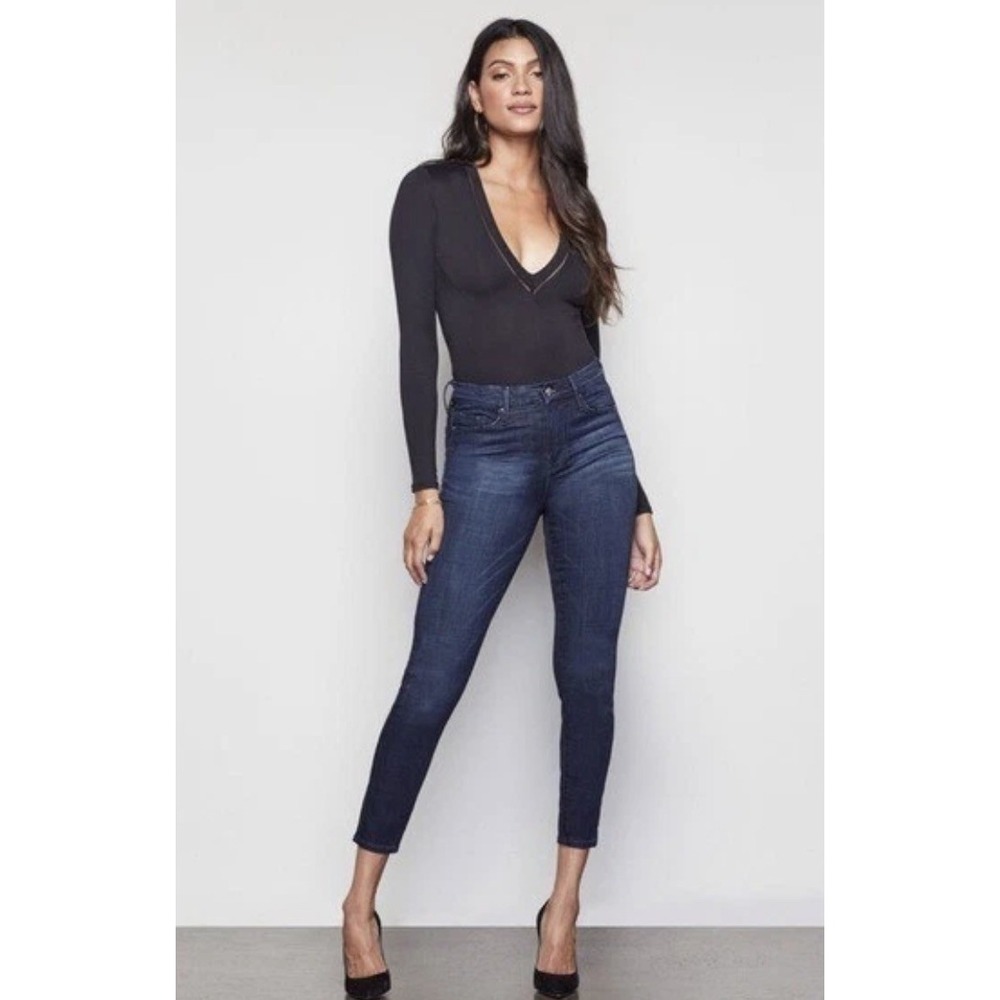 Good American Good Waist Crop Jeans Dark Wash Skinny High Rise Size 00 24